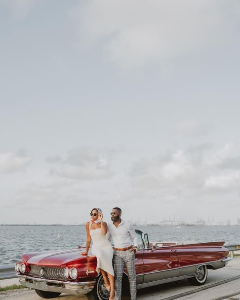 Miami beach engagement | engagement photo inspo | vintage car photography | black couple photos | black couple engagement photo Miami Couples Photoshoot, Engagement Photoshoot Vintage Car, Vintage Car Engagement Photos Black Couple, Engagement Photos Vintage Car, Vintage Car Couple Photoshoot, Vintage Car Photoshoot Couple, Vintage Car Wedding Photos, Vintage Car Engagement Photos, Newspaper Announcement