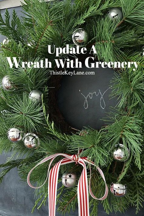 How To Update A Wreath With Greenery - Try this five minute project to bring in the scents of pine and cedar into your holiday and Christmas decor. Christmas Wreath Ideas. Mixing Real And Faux Greenery. Holiday And Winter Wreath. Easy Christmas Decorating Ideas. Fresh Pine Wreath Diy, Fake Pine Wreath, Adding Ornaments To Evergreen Wreath, Fresh Pine Wreath, Cheap Christmas Wreaths, Real Foliage Christmas Wreath, Christmas Wreath Ideas, Cedar Wreath, Front Door Christmas Decorations