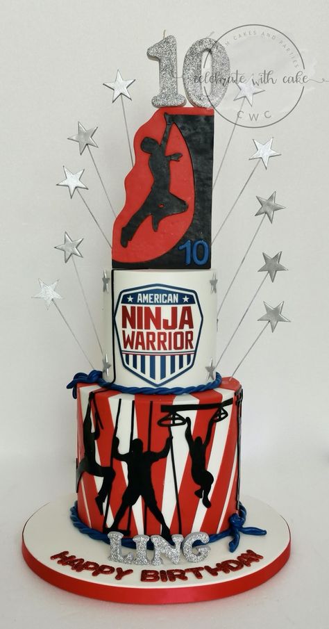 American Ninja Warrior Cake, Ninja Warrior Birthday Cake, Ninja Warrior Cake, Ninja Warrior Birthday Party, America Ninja Warrior, Cake Mom, Ninja Cake, Unique Birthday Cakes, Ninja Party