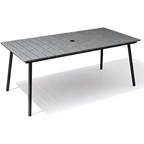 Amazon.com : DWVO Aluminum Outdoor Dining Table for 6 Person, 59 inch Rectangle Patio Dining Table with Umbrella Hole on Top with X-Shaped Frame Easy Install for Backyard Garden Yard Porch Deck, Grey : Patio, Lawn & Garden Resin Dining Table, Chaise Restaurant, Relaxing Outdoors, Bar Height Table, Patio Dining Table, Restaurant Chairs, Patio Spaces, Patio Outdoor, Patio Bar