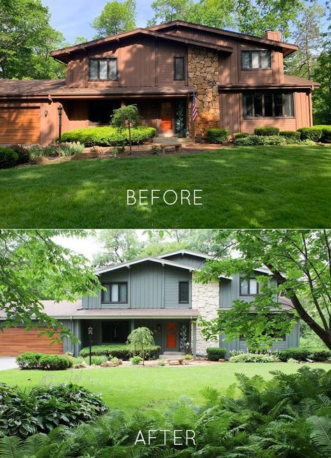 My 1970s Home Updates: A Year of Paint Makeovers in 2020 - Average But Inspired Updating 70s House, 70s Home Exterior, Rock House Exterior, 70s House Exterior, Brick Painting, 1980s House, 1970s House, Home Updates, Mid Century Exterior