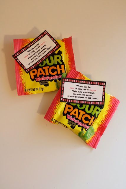 Fudge Is My Favorite Snack After Bible, Lds Handouts With Treats, Sweet And Sour Quotes, Bible Verse Candy Sayings, Candy Sayings Gifts Lds, Yw Handouts, Womens Ministry Events, Watch Your Words, Sour Patch