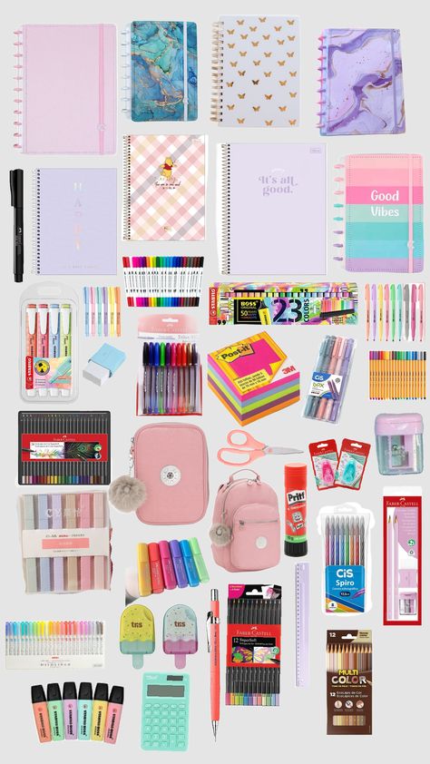 Highschool Supplies, Cute School Supplies Aesthetic, High School Essentials, School Backpack Essentials, Preppy School Supplies, School Routine For Teens, Pretty School Supplies, Cute Stationary School Supplies, School Bag Essentials