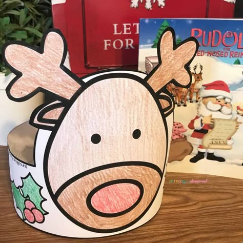 Free Reindeer Printable Hat for Preschool Easy Holiday Crafts For Preschoolers, Easy Reindeer Crafts For Kids, Kindergarten Craft Christmas, Rudolph Activities Preschool, Paper Reindeer Craft For Kids, Pre K Holiday Crafts, Rudolph Party Ideas, Reindeer Activities For Kids, Easy Kindergarten Christmas Crafts