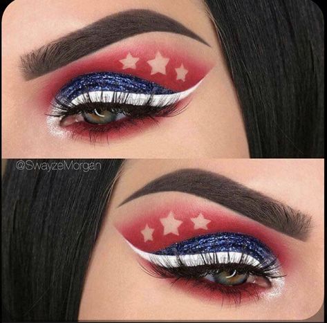 Patriotic Makeup Eye, 4th Makeup, Patriotic Makeup, July Makeup, 4th Of July Makeup, Usa Makeup, Festival Make Up, Drugstore Makeup Tutorial, Holiday Makeup Looks