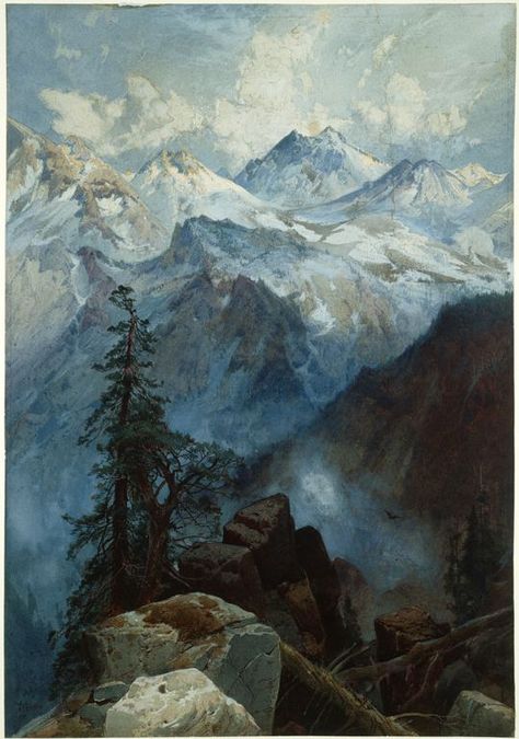 Thomas Moran Summit of the Sierras 1875, Gouache over graphite, on cream laid paper 360 x 250 mm Thomas Moran, Hudson River School, Pierre Auguste Renoir, Paul Gauguin, Mountain Art, Art Institute Of Chicago, Sierra Nevada, Painting Reproductions, Gustav Klimt