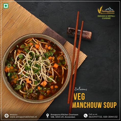 Warm up with our Delicious Veg Manchow Soup! A perfect mix of spices and fresh ingredients that will leave you wanting more. Order now and enjoy a taste of comfort! 🌶️🥘 ' ' ' ' ' ' ' Order online now at www.annapurnakitchen.nl/online/online-order.php Contact us: 020-304-41-32, 0631947722 . . . . . . . #AnnapurnaKitchenDelights #SpiceUpYourLife #SavorTheMoment #DeliciousEats #DeliciousSoup #OrderNow #FlavorfulJourney #AnnapurnaExperience #VegManchow #AnnapurnaKitchen #VegManchowSoup #Amsterd... Veg Manchow Soup, Manchow Soup, Wanting More, Fresh Ingredients, Delicious Soup, Chow Chow, Order Online, Order Now, Contact Us