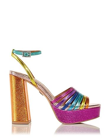 EDITORIAL - Night Out - Bloomingdale's Rainbow Heels, Block Heel Platform Sandals, Fashion Shoes Sandals, Gorgeous Heels, Fun Heels, Platform Block Heels, Aesthetic Shoes, Sophia Webster, Fabulous Shoes