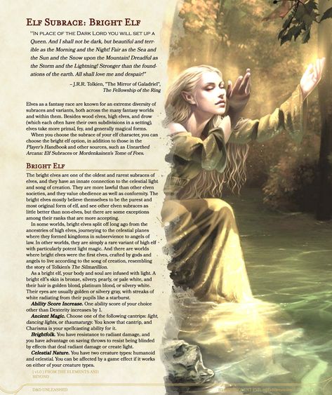 Lord Of The Rings Dnd 5e, D&d Elves, Elf Subraces Dnd, Elf Mythology, Elf Races, Dnd Npc Ideas, Dnd Celestial, Celestial Dnd, Zelda Dnd