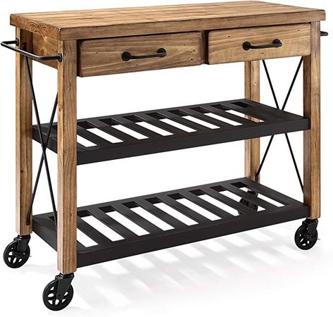 Amazon.com: Crosley Furniture CF3008-NA Roots Rack Industrial Rolling Kitchen Cart, Natural: Kitchen & Dining Kitchen Carts On Wheels, Rack Industrial, Rolling Kitchen Cart, Microwave Stand, Kitchen Island Cart, Wood Kitchen Island, Wine Shelves, Industrial Wood, Reclaimed Wood Furniture