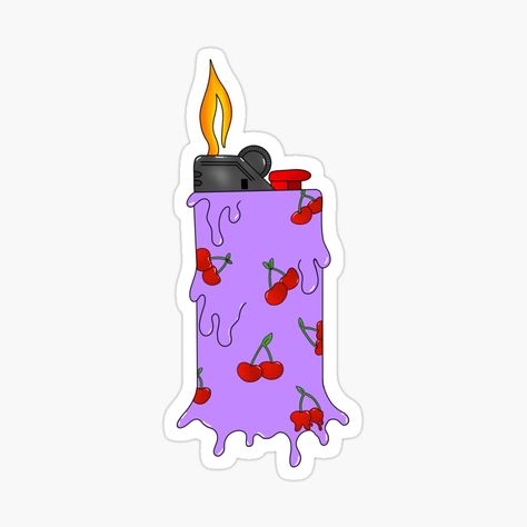 Get my art printed on awesome products. Support me at Redbubble #RBandME: https://www.redbubble.com/i/sticker/Purple-Melting-Cherry-Lighter-by-LoyolaCreations/101262601.JCQM3?asc=u Purple Illustration Art, Lighter Sticker, Senior Jackets Patches, Outline Drawings, Tumblr Wallpaper, Anime Stickers, Cool Stickers, Fun Stickers, Sticker Collection