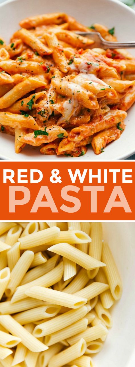 Red Sauce And White Sauce Pasta, Red And White Sauce Spaghetti, Pasta Red And White Sauce, Easy Pasta Dishes With Chicken Red Sauce, Baked White Pasta Recipes, Red And White Pasta Bake, Red And White Pasta Sauce, White And Red Sauce Pasta, Spaghetti With Red And White Sauce