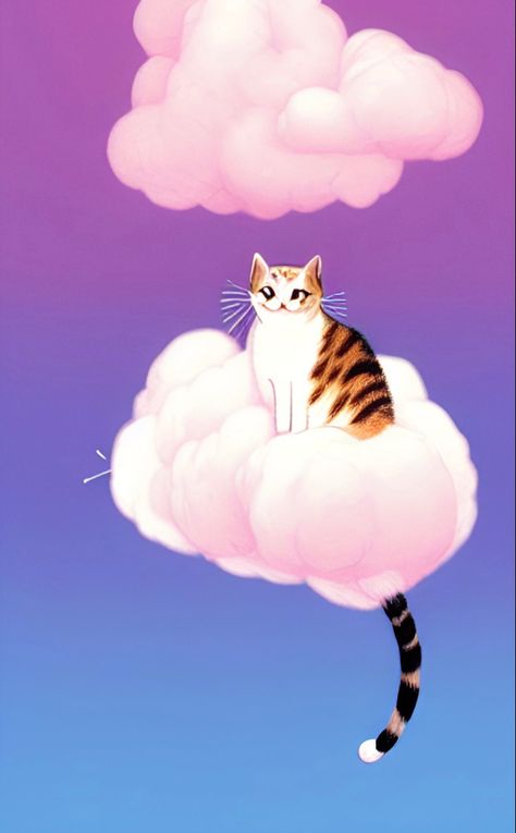 Cat And Cloud, Pink Cloud, Cloud Drawing, Pink Clouds, Cat Tattoo, A Cat, Painting Ideas, Tattoos, Drawings