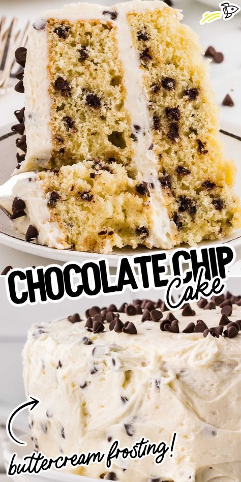 Our chocolate chip cake is a delectable flavor experience with two layers of moist cake studded with sweet chocolate chips and topped with creamy buttercream frosting. Chocolate Cake With Chocolate Chips, Easy Chocolate Chip Cake, Chocolate Chip Cake Recipe, Fluffy Layers, Cheesecake Cake Recipes, Birthday Cake Flavors, Chocolate Chip Cookie Cake, Chocolate Chip Cake, Moist Cake