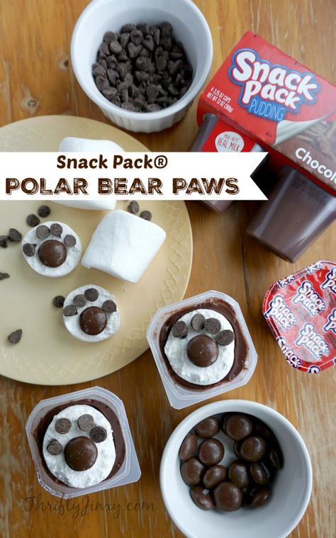 These Polar Bear Paw Snack Pack® Pudding Treats are fun to make (and eat!) with the kids on cold winter days. #SpoonfulOfFun AD Bear Treats, Arctic Vbs, Polar Bear Paw, Snack Pack Pudding, Preschool Cooking, Animal Snacks, Winter Snack, Snack Pack, Preschool Snacks