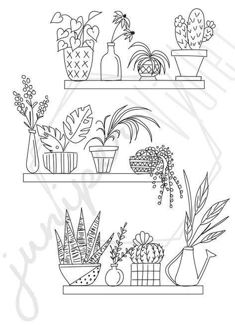 Plants On Shelf Drawing, Pictures To Colour, Plant Line Art, Body Outline, Coloring Pages Ideas, Colouring Pictures, Graphic Branding, Outline Illustration, Geometric Pattern Art