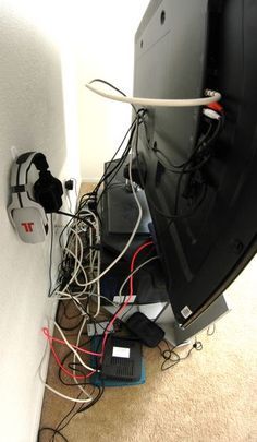 Picture of Cable Management (Home Theater, TV Computer Xbox Organization) Cable Management Diy, Home Theater Wiring, Hide Electrical Cords, Hide Tv Cables, Going To The Movies, Cable Management Box, Hide Cords, Home Entertainment Centers, Hide Wires