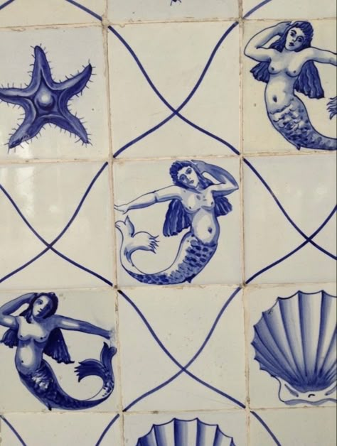 Mermaid Tiles, Mermaid Tile, Mia 3, White Tiles, Blue Aesthetic, Delft, Summer Aesthetic, Shades Of Blue, Art Inspo