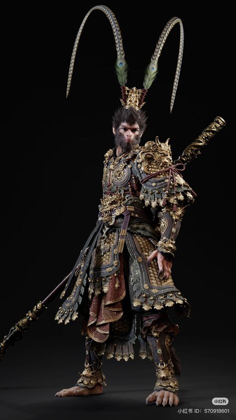 Monkey King Anime Art, Sun Wukong X Y/n, Black Myth Wukong Art, Sun Wu Kong, Wu Kong, Marley Family, Iphone Wallpaper Texture, Handsome Monkey King, Chinese Armor