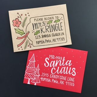 Holiday Envelope Addressing, Christmas Envelope Art, Xmas Envelope, Hand Lettered Envelopes, Hand Lettering Envelopes, Christmas Party Planning, Snail Mail Art, Christmas Card Envelopes, Hand Lettered Christmas