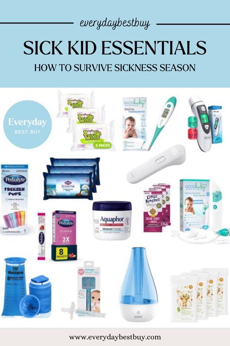 It seems as though it starts earlier and earlier each Fall and can catch us by surprise. Having sick kids is so hard on a parent and the last thing you need on your plate is worrying about going out to buy the essentials to care for your kids. Beyond the medication and doses of Motrin, here are some essentials that can help make your children more comfortable when they aren't feeling their best and you equipped with the tools to help them. Hang in there! Sick Kit, Sick Day Essentials, Nursing Friendly Clothes, Sick Toddler, Medicine Kit, Bathroom Toys, Thanksgiving Books, Sick Day, Baby Bedtime