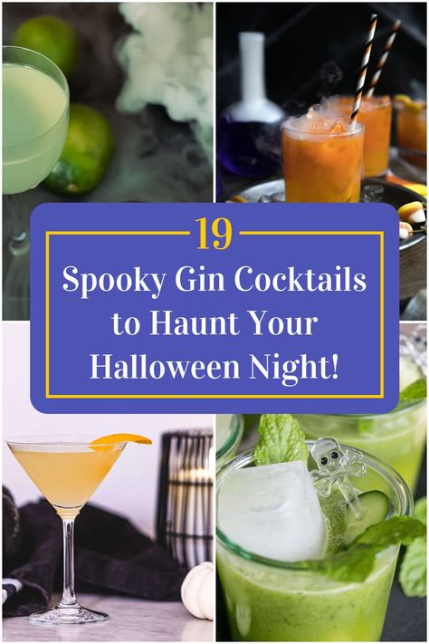 Collage of 4 spooky gin cocktails. Halloween Wedding Drinks, Raspberry Gin Cocktail, Gin Mixed Drinks, Easy Halloween Cocktails, Spooky Cocktails, Japanese Cocktails, Cocktail Recipes For A Crowd, Halloween Punch Recipes, Halloween Cocktail Party