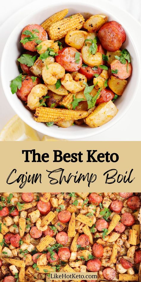 Keto shrimp boil with andouille sausages, turnips and baby corn garnished with chopped parsley. Shrimp Boil In Oven, Mardi Gras Recipe, Low Carb Cajun, Seafood Boil Recipe, Pan Shrimp Boil, Sheet Pan Shrimp Boil, Appalachian Recipes, Low Carb Shrimp Recipes, Shrimp Boil Recipe