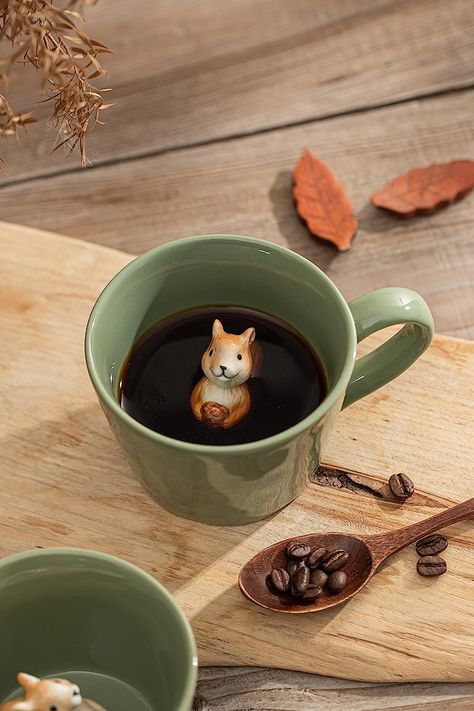 Squirrel Coffee Mug Inside Mug, Coffee Milk Tea, Wood Yard Art, Garden Plant Stand, Tv Stand With Storage, Cute Squirrel, Birthday Cup, Coffee Milk, Ceramic Cup