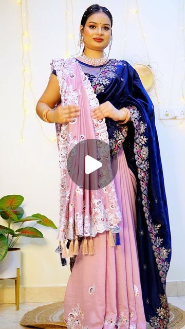 Lengha Style Saree Draping, Saree Draping Styles With Dupatta, Saree Dupatta Style, Two Saree Draping Styles, Saree Draping With Dupatta, Saree With Shawl Style, New Style Saree Draping, Saree With Dupatta Draping, Double Dupatta Draping Styles