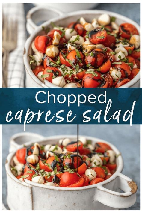 Caprese Salad is the perfect easy side dish for any BBQ! Simple, delicious, and healthy! Tomato, Mozzarella, Basil, and Balsamic Vinegar. A family favorite! This Chopped Caprese Salad Recipe (Tomato Mozzarella Salad) is my go-to side dish for everything Summer! #thecookierookie #caprese #salad Caprice Salad, Tomato Mozzarella Salad, Tomato Mozzarella Basil, Recipe Tomato, Caprese Salad Recipe, Mozzarella Salad, Salad Recipes Video, Side Dishes For Bbq, Salad Pasta