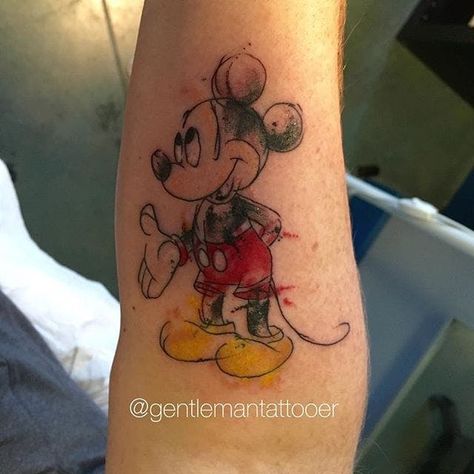 Sketch watercolor Mickey Mouse tattoo by Ryan Tews. #watercolor #sketchy #sketch #illustrative #MickeyMouse #RyanTews Disney Tattoos Mickey, Tattoos Sketches, Mickey Tattoo, Mouse Tattoo, Mickey Mouse Tattoo, Disney Sleeve Tattoos, Disney Sleeve, M Tattoos, Mouse Tattoos