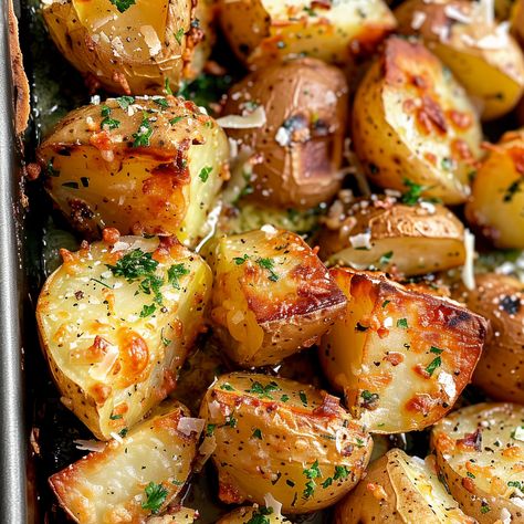 Browned Butter Roasted Potatoes with Parmesan Brown Butter Potatoes, Butter Roasted Potatoes, Butter Parmesan Potatoes, Greek Style Potatoes, Garlic Parmesan Potatoes, Parmesan Roasted Potatoes, Butter Potatoes, Herb Roasted Potatoes, Parmesan Potatoes