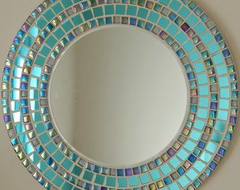 Mosaic Mirror Frame, Large Round Mirror, Mosaic Frame, Mosaic Mirror, Handmade Mosaic, Mirror Mosaic, Blue Mosaic, Mosaic Projects, Mosaic Diy