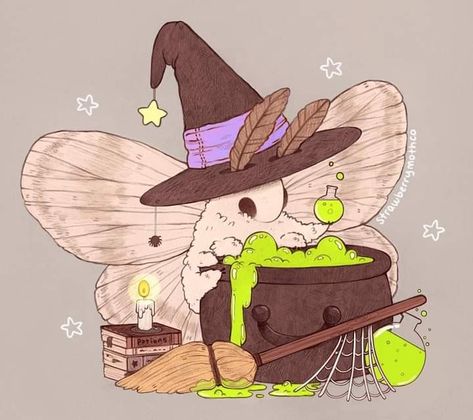 Artist name is in picture #witch #moth Halloween Moth, Mushroom Autumn, Moth Drawing, Cute Moth, Moth Art, Sketching Drawing, Drawing Drawing, Autumn Halloween, Cute Doodle Art