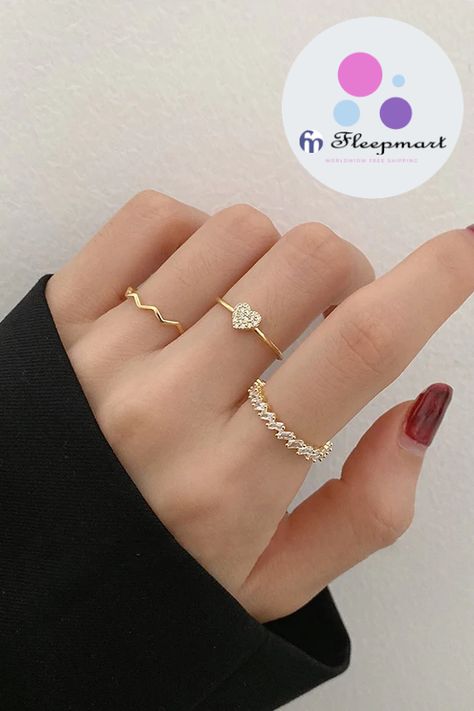 Buy Fleepmart Korean Fashion Design Delicate Zircon Heart Rings For Women Girls Mid Finger Knuckle Elegant Rings Jewelry Gifts at fleepmart.com! Free shipping to 185 countries. 45 days money back guarantee. Korean Rings Jewelry, Index Finger Ring Design, Index Finger Rings For Women Gold, Ring For Index Finger For Women, Korean Ring Aesthetic, Rings For Index Finger For Women, Delicate Ring Designs, Korean Ring Style, Girls Ring Design