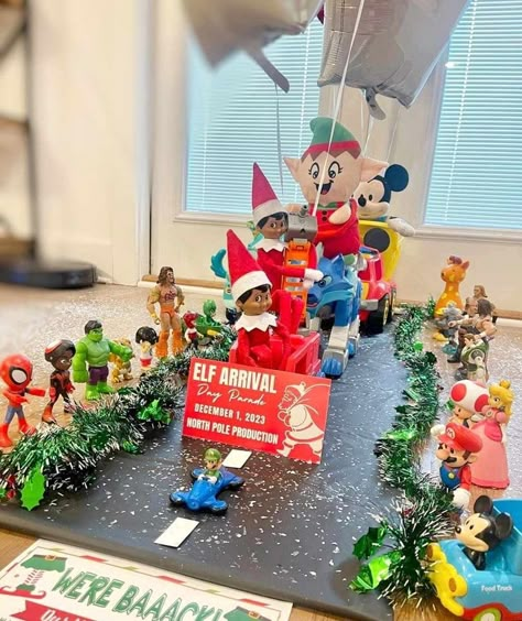 Eld On The Shelf Arrival, Elf On Shelf Arrival Ideas First Time Toddler, Elf On The Shelf Ideas For When They First Come, Idea For Elf On The Shelf Return, Elf On Shelf Arrival Ideas Fun, Elf On The Shelf Pun Ideas, Elf Parade Float Ideas, Elf’s Return Ideas, New Elf Ideas 2024