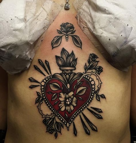 Heart tattoo by Loti Beckett Sacred Heart Tattoo, Heart Tattoo Design, Sacred Heart Tattoos, Tattoo Heart, Heart Tattoos, Lettering Tattoo, Inspiration Tattoos, Express Love, Heart Tattoo Designs