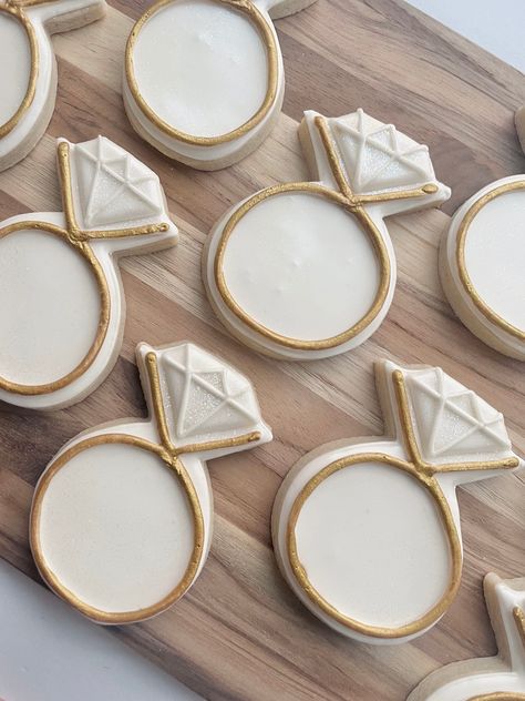 Love Is Brewing Cookies, Pearls And Prosecco Cookies, Ring Sugar Cookies, Engagement Sugar Cookies, Plain Engagement Rings, Engagement Party Cookies, Wedding Dress Cookies, Wedding Shower Cookies, Engagement Cookies