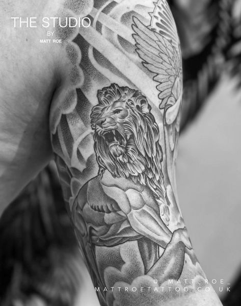 Lion Statue Tattoo, Lion Statue, Statue Tattoo, Lion Tattoo, Fine Line Tattoos, Sun Rays, Lion, Statue, Sun