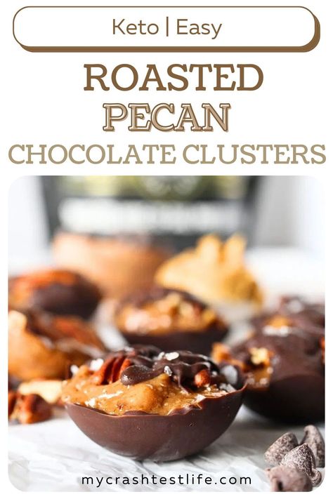 I love keeping a jar of these Keto Roasted Pecan Chocolate Clusters on hand, especially during the holiday season. They are SO good and ridiculously easy to make. They also really satisfy my craving for a sweet yet healthy quick keto snack in the afternoon. Keto Chocolate Pecan Clusters, Chocolate Pecan Clusters, Keto Pecans, Butter Pecan Syrup, Pecan Clusters, Easy Keto Dessert Recipes, Chocolate Clusters, Easy Keto Dessert, Pecan Chocolate