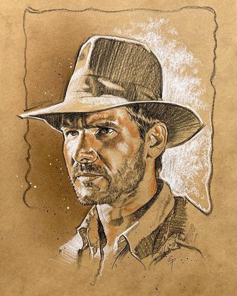 Indiana Jones Adventure, Pencil Drawings For Beginners, Photoshop Tutorial Design, Charcoal Art, Art Folder, Paper Drawing, Drawing Skills, Indiana Jones, Pulp Fiction