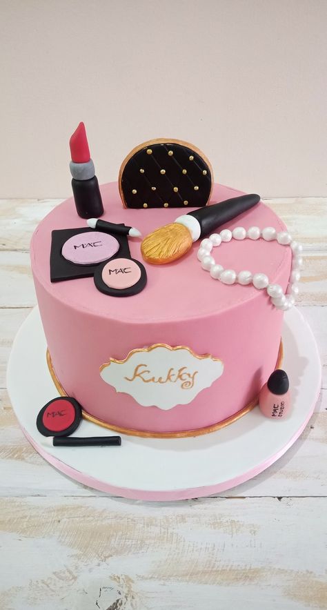 Make Up Cakes Birthdays Girly, Makeup Cake Design, Makeup Cake, Bottle Cake, Rainbow Birthday Cake, Cake Decorating For Beginners, Make Up Cake, Pamper Party, Cake Making