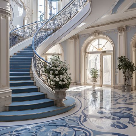 Regency Staircase, Grand Staircase Entrance, Spring Garden Decor, Backyard Flowers Garden, Luxury Staircase, Double Staircase, Decor Plants, Backyard Flowers, Dream Life House