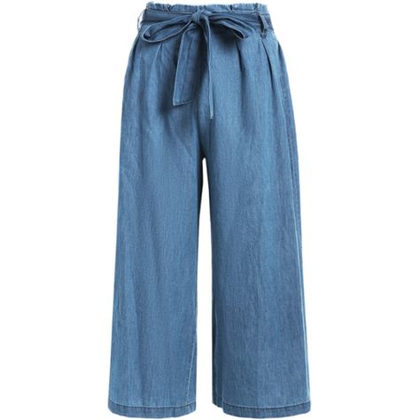 Tencel Bowknot Wide Leng Capri Pants Denim Blue (81 BRL) ❤ liked on Polyvore featuring pants, capris, zaful, blue pants, wide-leg trousers, capri pants, denim pants and tencel pants Women Closet, Tencel Pants, Denim Capri Pants, Tencel Denim, Capri Trousers, Denim Capri, Blue Denim Pants, Pants Denim, Blue Trousers