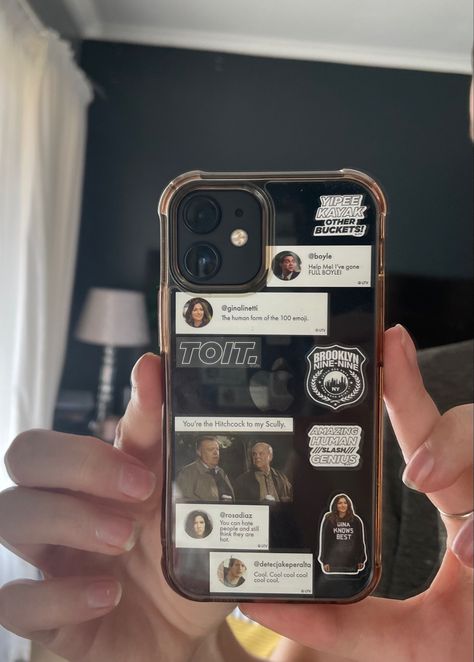 IPhone 12 mini with stickers on case of the show Brooklyn Nine Nine 12 Mini Iphone Cases, Iphone 12 Phone Cases Aesthetic Black, Iphone 12 Black Case, Iphone Mini Aesthetic, Iphone 12 Aesthetic Black, Iphone 12 Mini Cases Aesthetic, Iphone 12 Aesthetic Cases, Iphone 11 Cover Aesthetic, Iphone 11 Cases Aesthetic