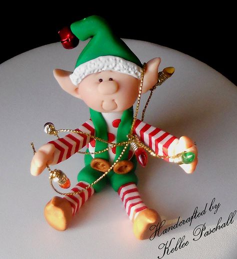 Polymer Clay "All Tied up in Lights Elf" by Kellee's Beaded and Clay Creations, via Flickr Polymer Clay Elf, Clay Elf, Polymer Clay Figures, Polymer Clay Ornaments, Christmas Clay, Polymer Clay Christmas, Polymer Crafts, Cute Polymer Clay, Polymer Clay Dolls