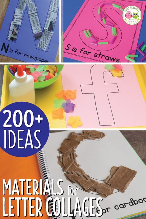 Letter activities like letter collages or letter mats are a great hands-on way to teach letter identification and reinforce letter-sounds. Here are over 200 material ideas that you can use for your collages or letter mats. A printable reference list or art and other materials are included. Better than worksheets, these are the perfect fun literacy activity for your preschool and pre-k classroom or lesson plans.  Your young children will love this sensory learning opport via @Early Learning Ideas Pre K Classroom, Literacy Activities Preschool, Letter Collage, Sensory Learning, Material Ideas, Children Activities, Letter Identification, Preschool Literacy, Jolly Phonics