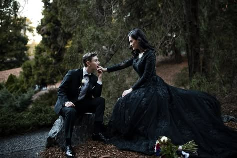 Black Bridal Dresses, Gothic Wedding Theme, Vampire Wedding, Dark Wedding Theme, Wedding Titles, Goth Wedding, Dark Wedding, Black Bridal, Moody Wedding