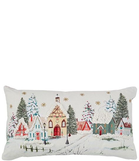 Christmas Lumbar Pillow, Anthropologie Christmas, Christmas City, Colorful Embroidery, Christmas Room Decor, Throw Pillows Christmas, City Scene, Bolster Pillow, Christmas Mood