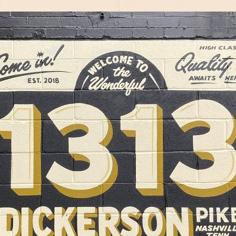 Painted Signage On Building, Anderson Aesthetic, Wes Anderson Aesthetic, Vintage Signage, Sign Painter, Black Building, Attract People, Party Barn, Sign Painting